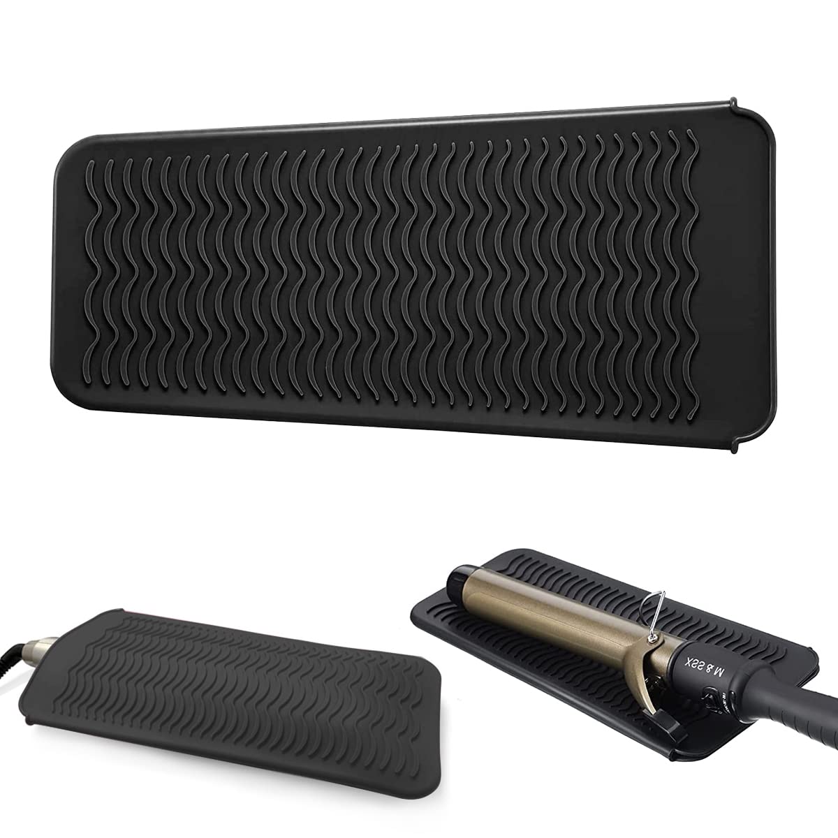 MAYCREATE Heat Resistant Silicone Mat Pouch, Mat Cover for Curling Irons, Hair Straightener, Flat Irons and Other Hot Hair Tools, Black MAYCREATE Heat Resistant Silicone Mat Pouch, Mat Cover for Curling Irons, Hair Straightener, Flat Irons and Other Hot Hair Tools, Black